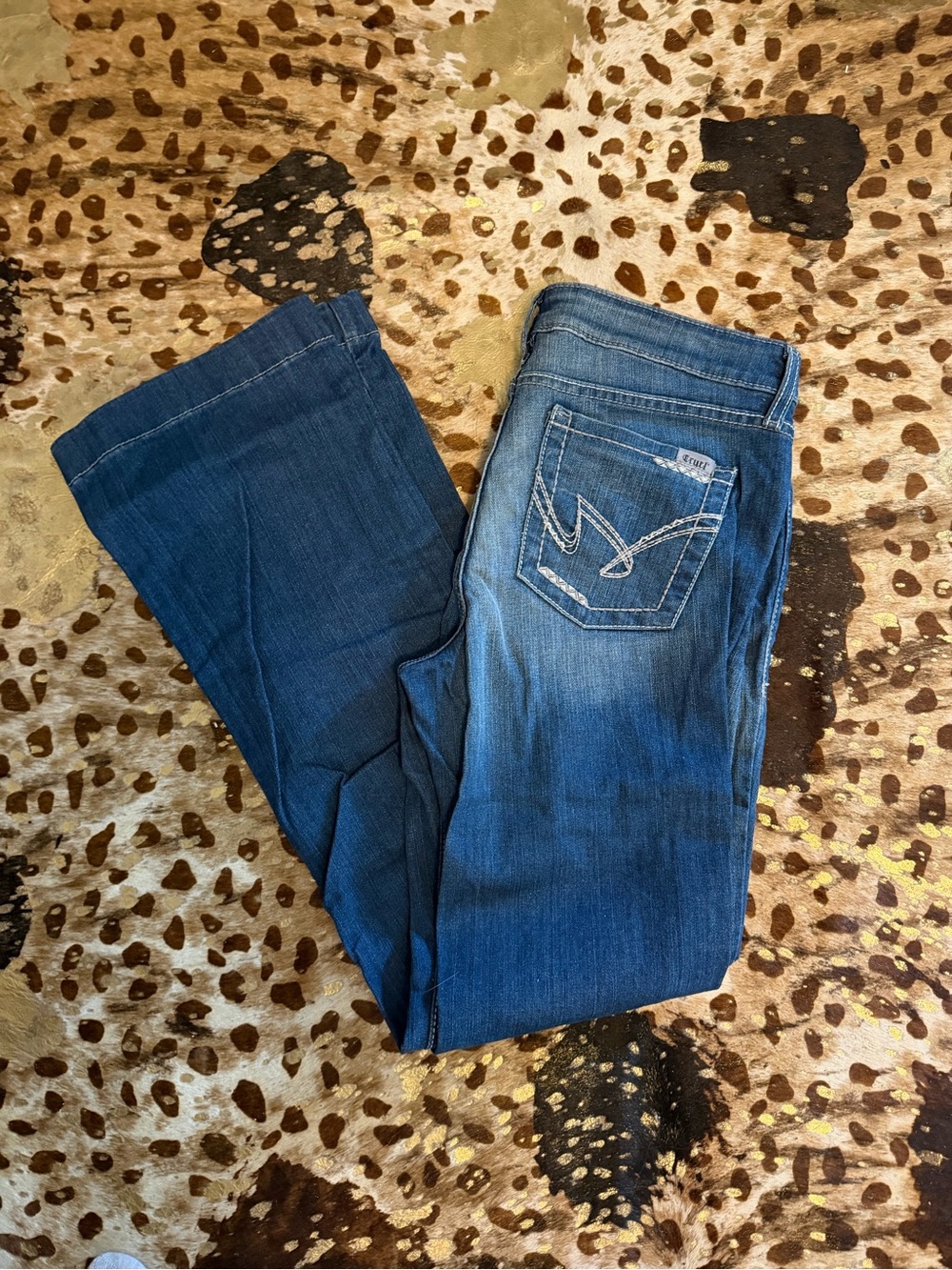 Cruel Girl Blue Fade Flare Jeans with Embroidered Back Pocket